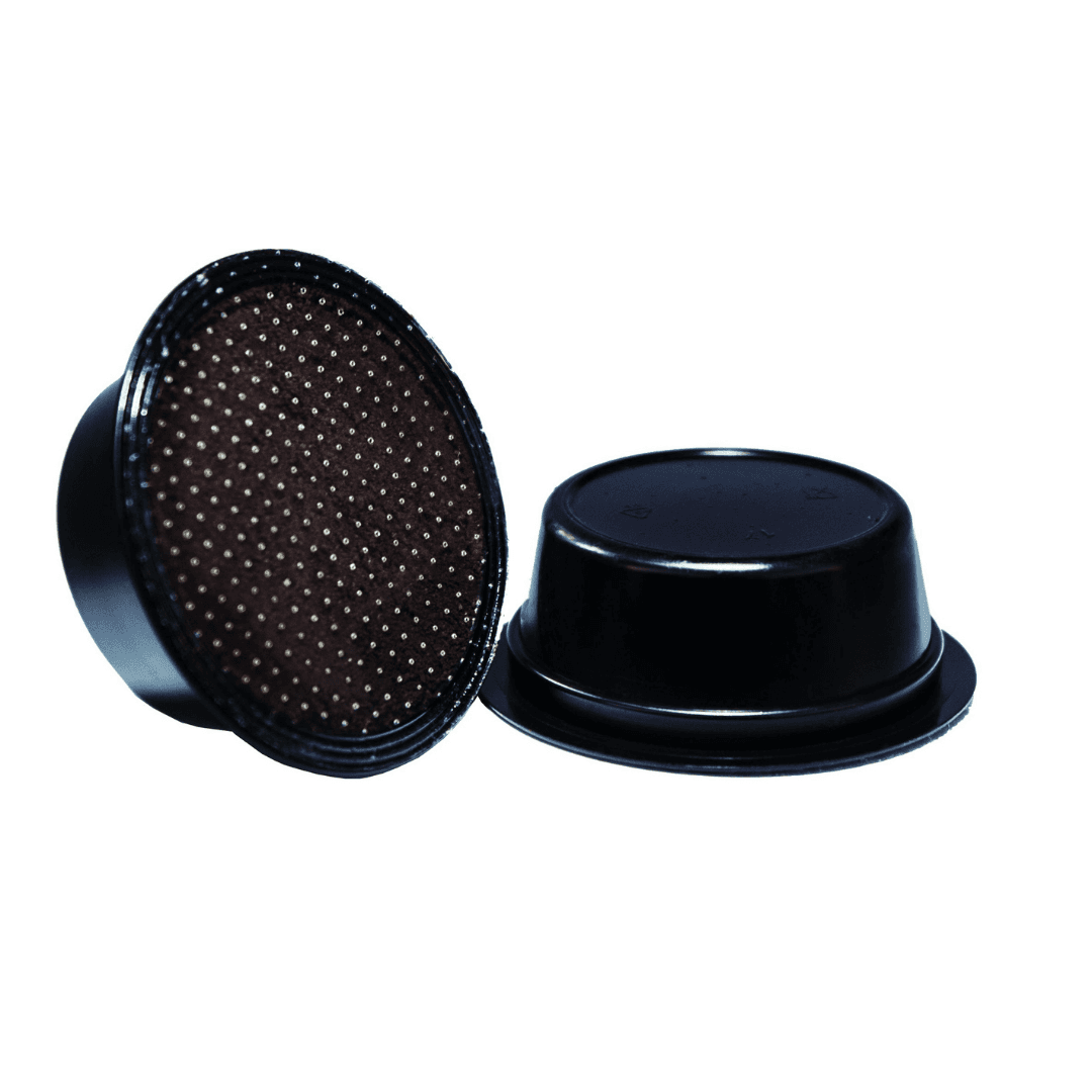 two Lavazza A Modo Mio Coffee Capsules on a white background