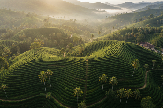 Piantagione di caffè in montagna con vista panoramica