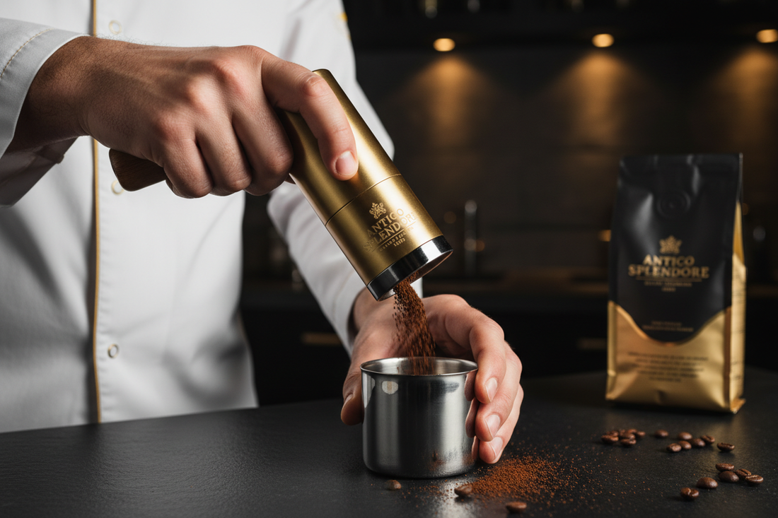 Preparazione espresso con tamper professionale