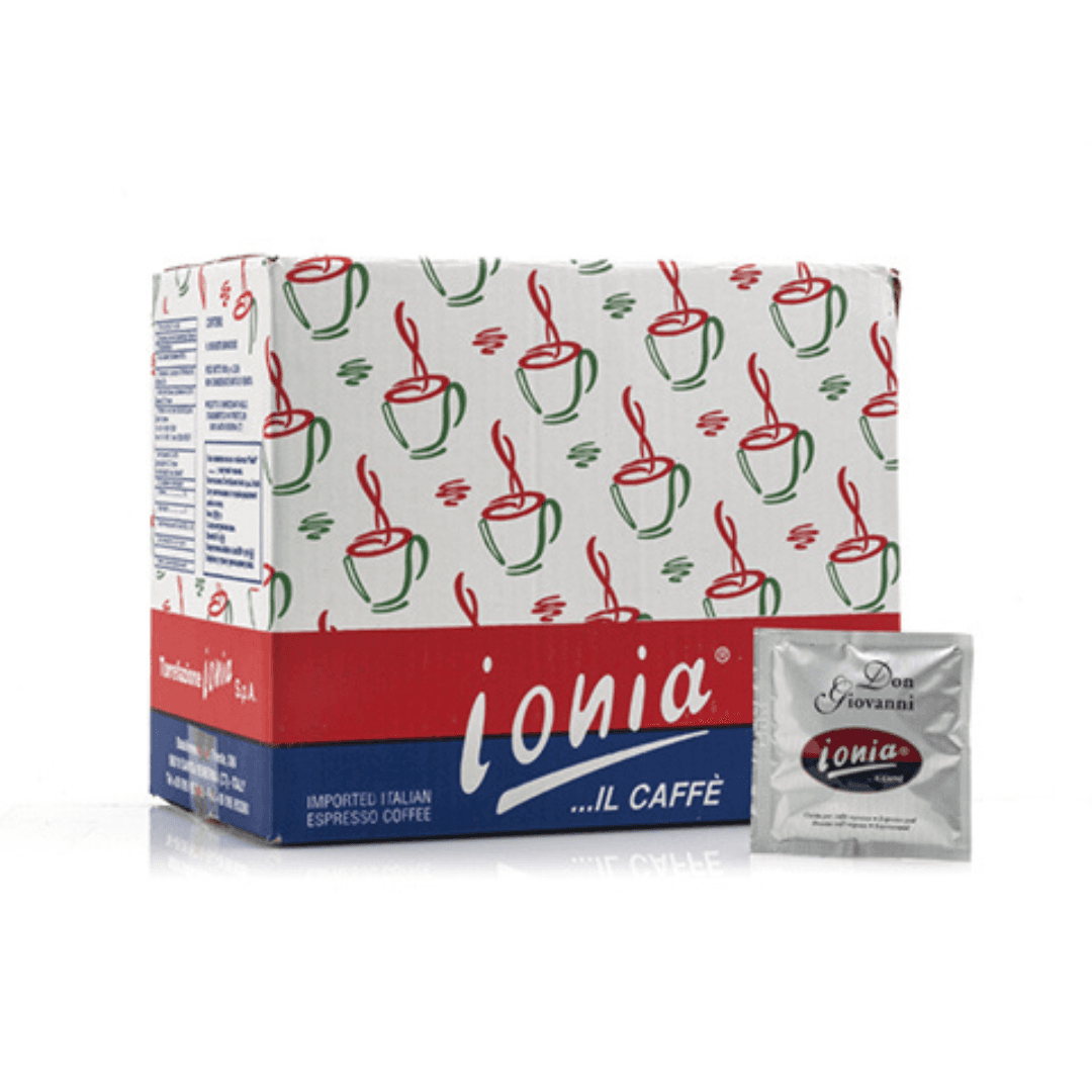 a box of lonia coffee next to coffee pod