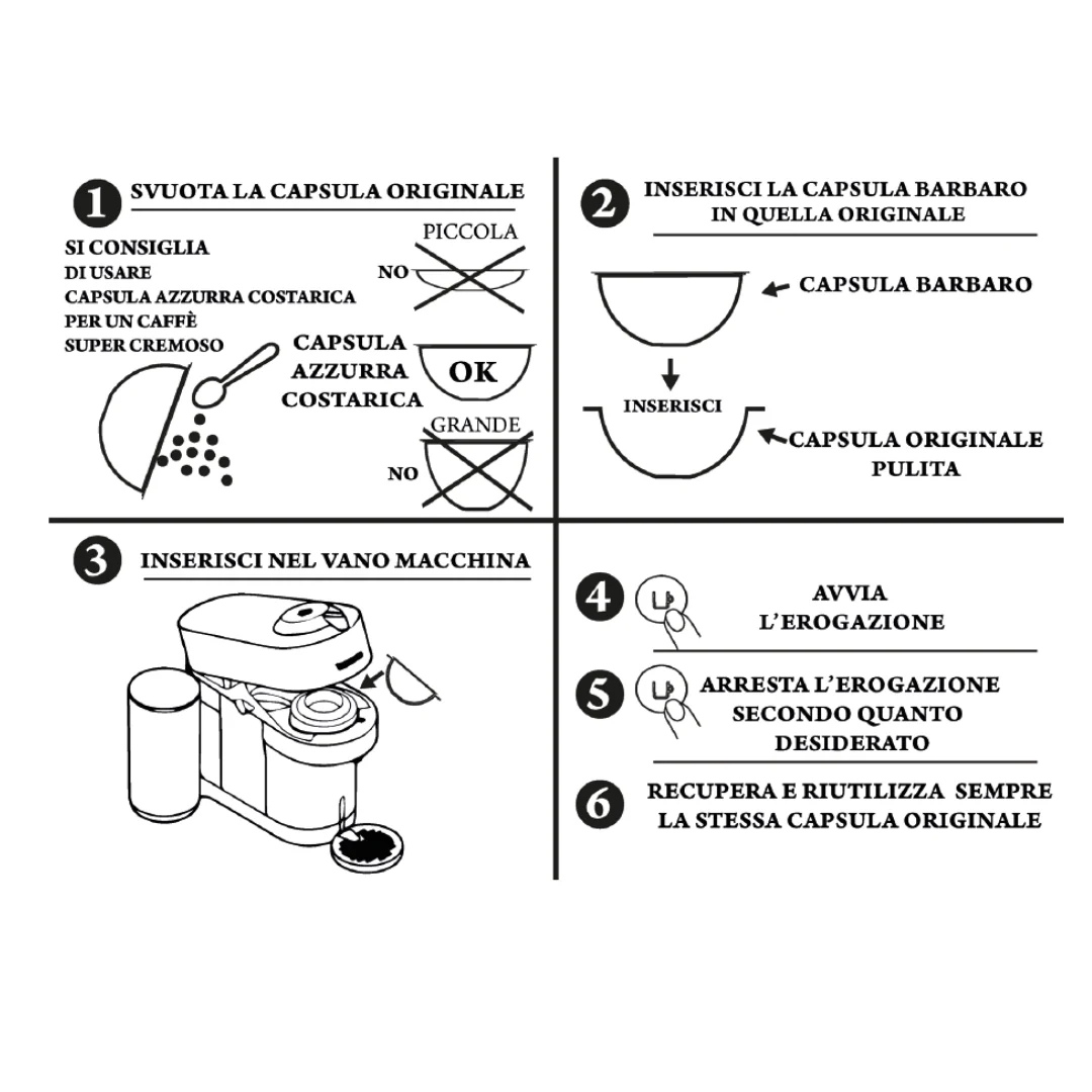 50 Capsule Ricarica Caffè Barbaro Compatibili con Macchine Nespresso Vertuo
