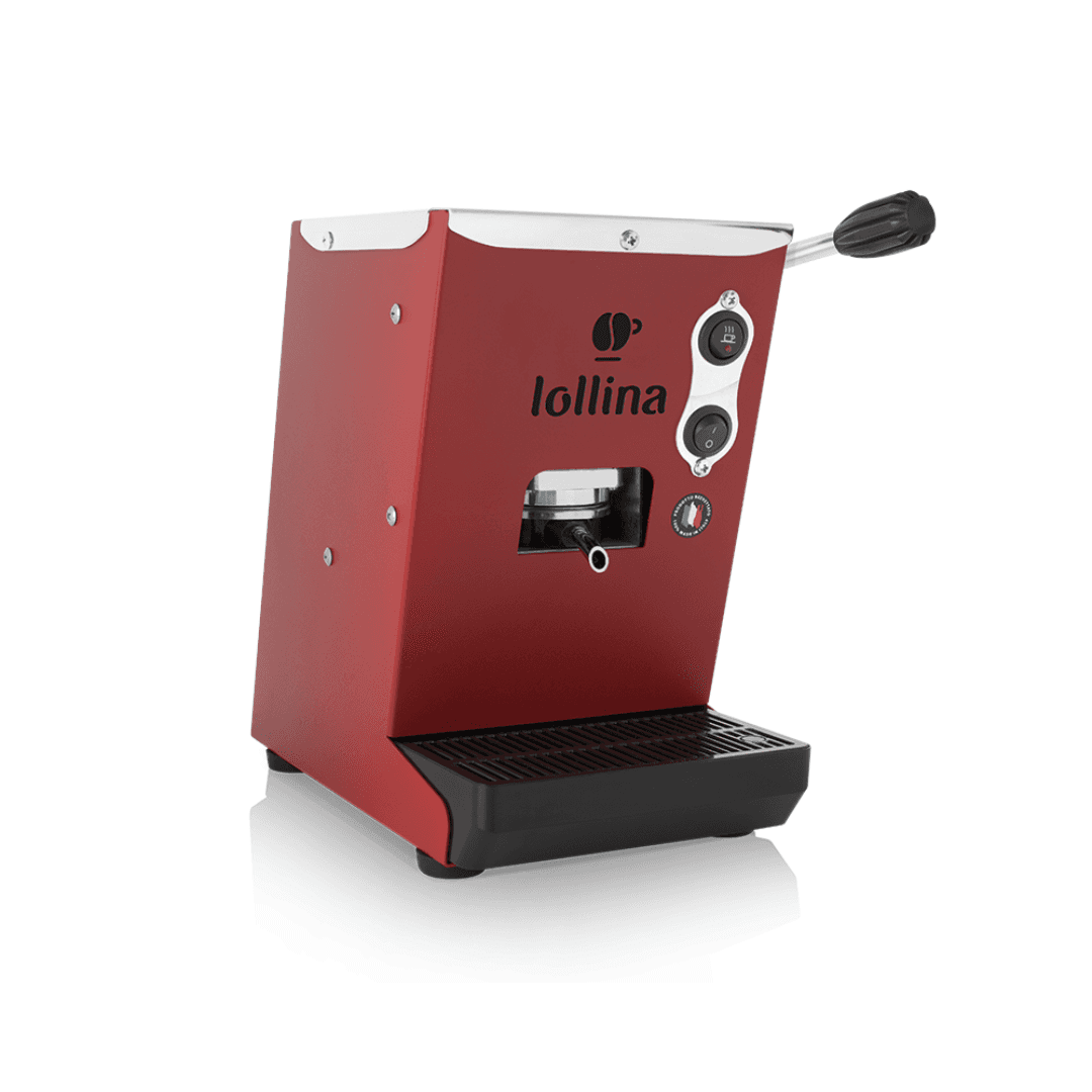 a red coffee machine sitting on top of a counter