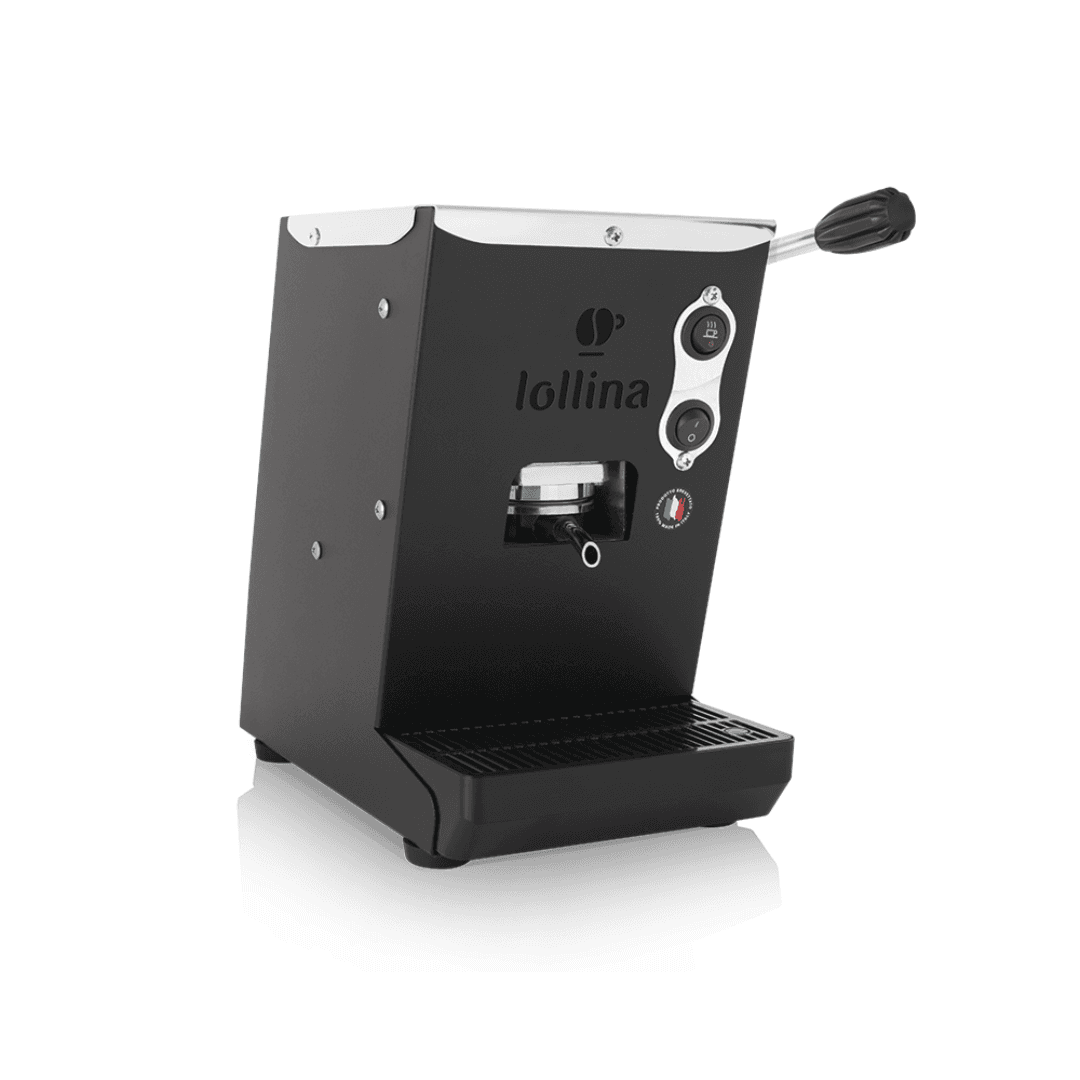 a black coffee machine with a white background