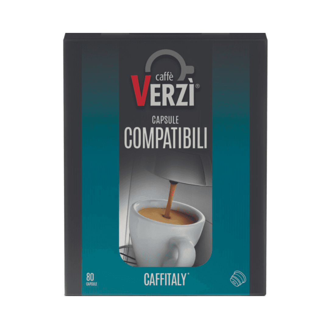 a carton of Verzì coffee with a cup of coffee in it