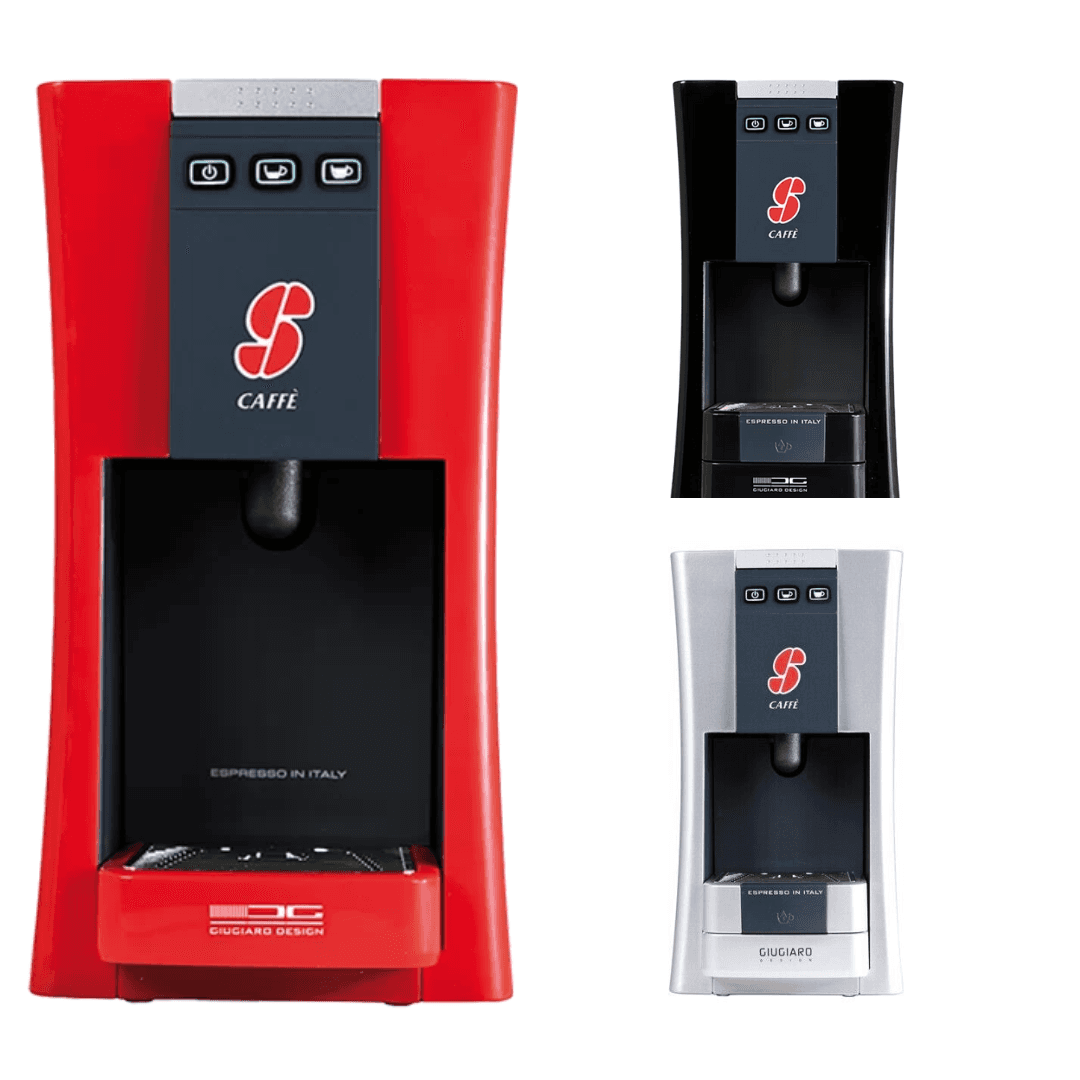 a red and black coffee machine next to each other