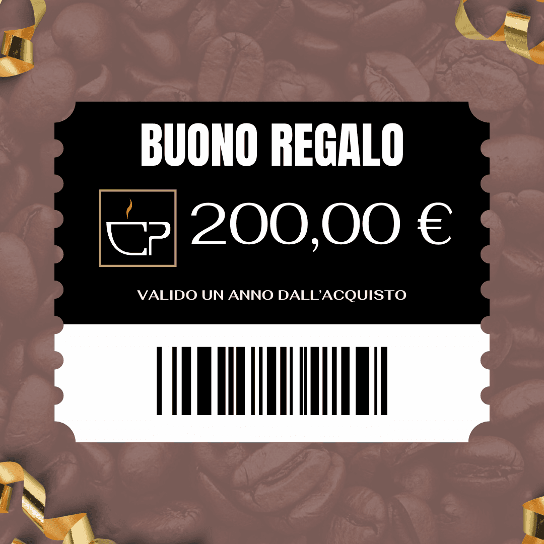 a black and white ticket with gold foil on top of a pile of coffee beans