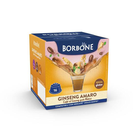 a box of borbone bitter ginseng coffee for dolce gusto machine