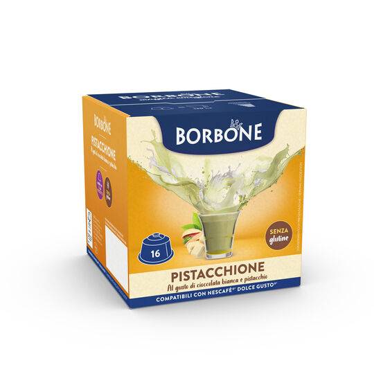 a box of borbone pistacchio drink for dolce gusto machine