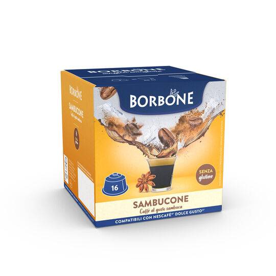 a box of borbone sambuca and coffee for dolce gusto machine