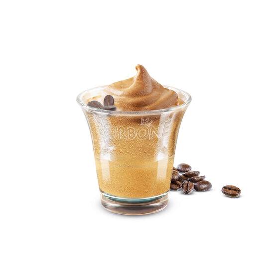 a cup of iced coffee cream with coffee beans