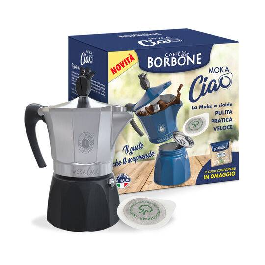 a Borbone coffee maker next to a box