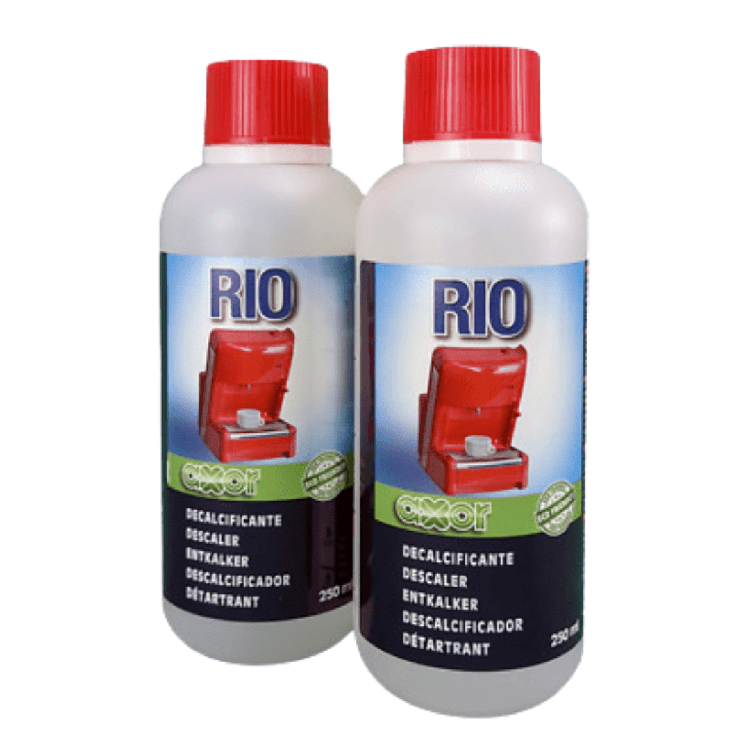 two bottles of rio cleaner on a white background