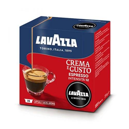 a box of lavazza a modo mio coffee on a white background