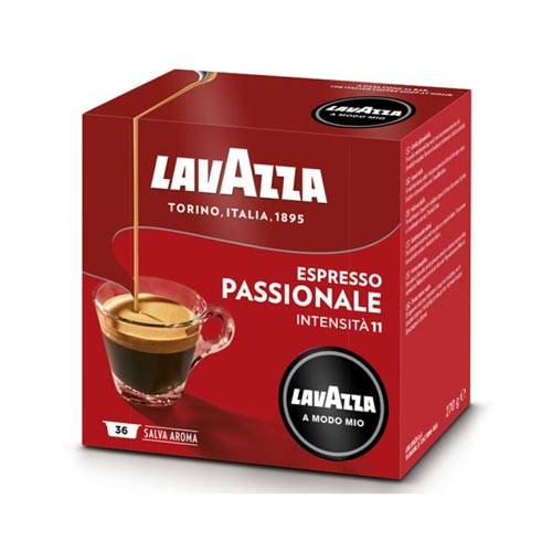 a box of lavazza a modo mio coffee on a white background