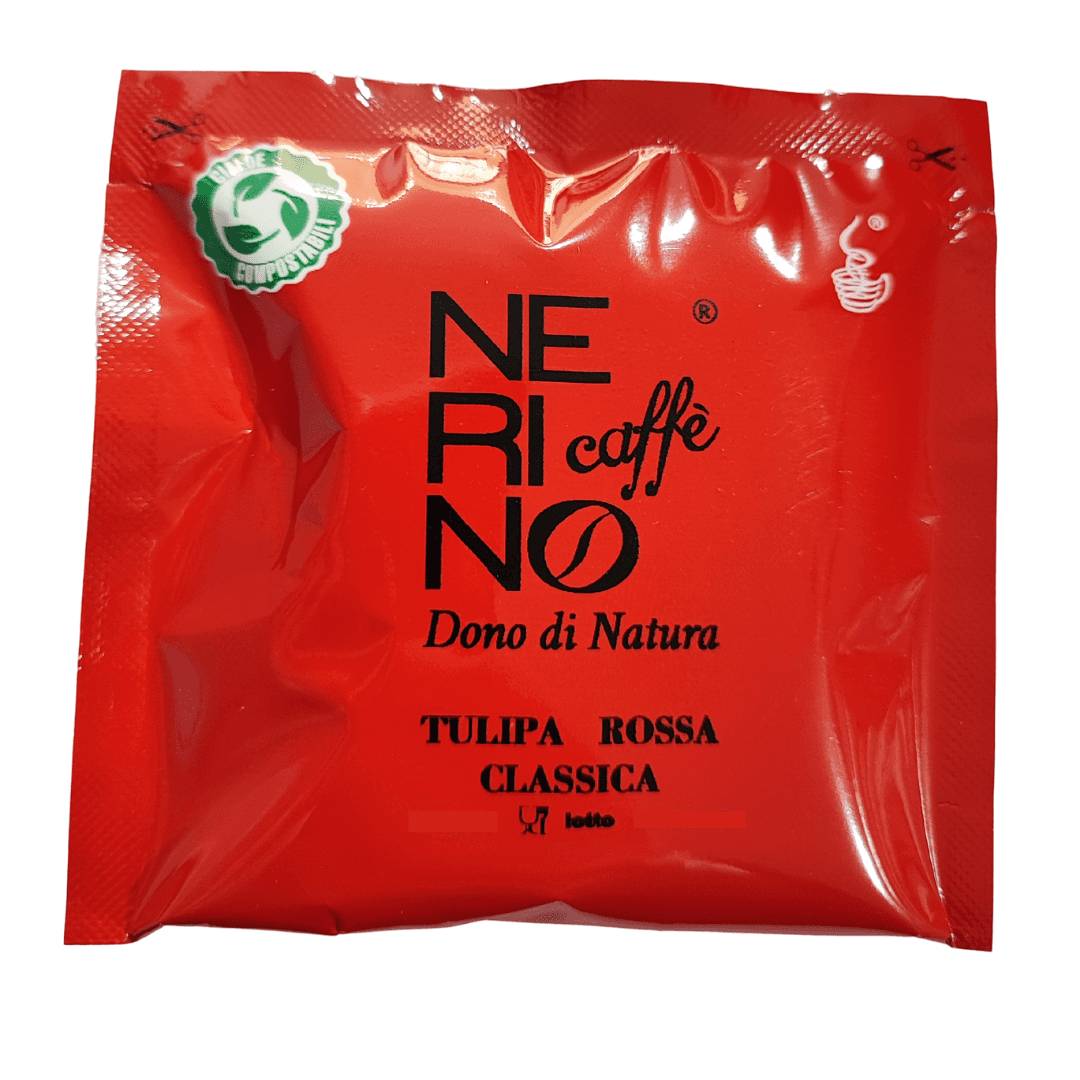 a bag of coffee that is red and black