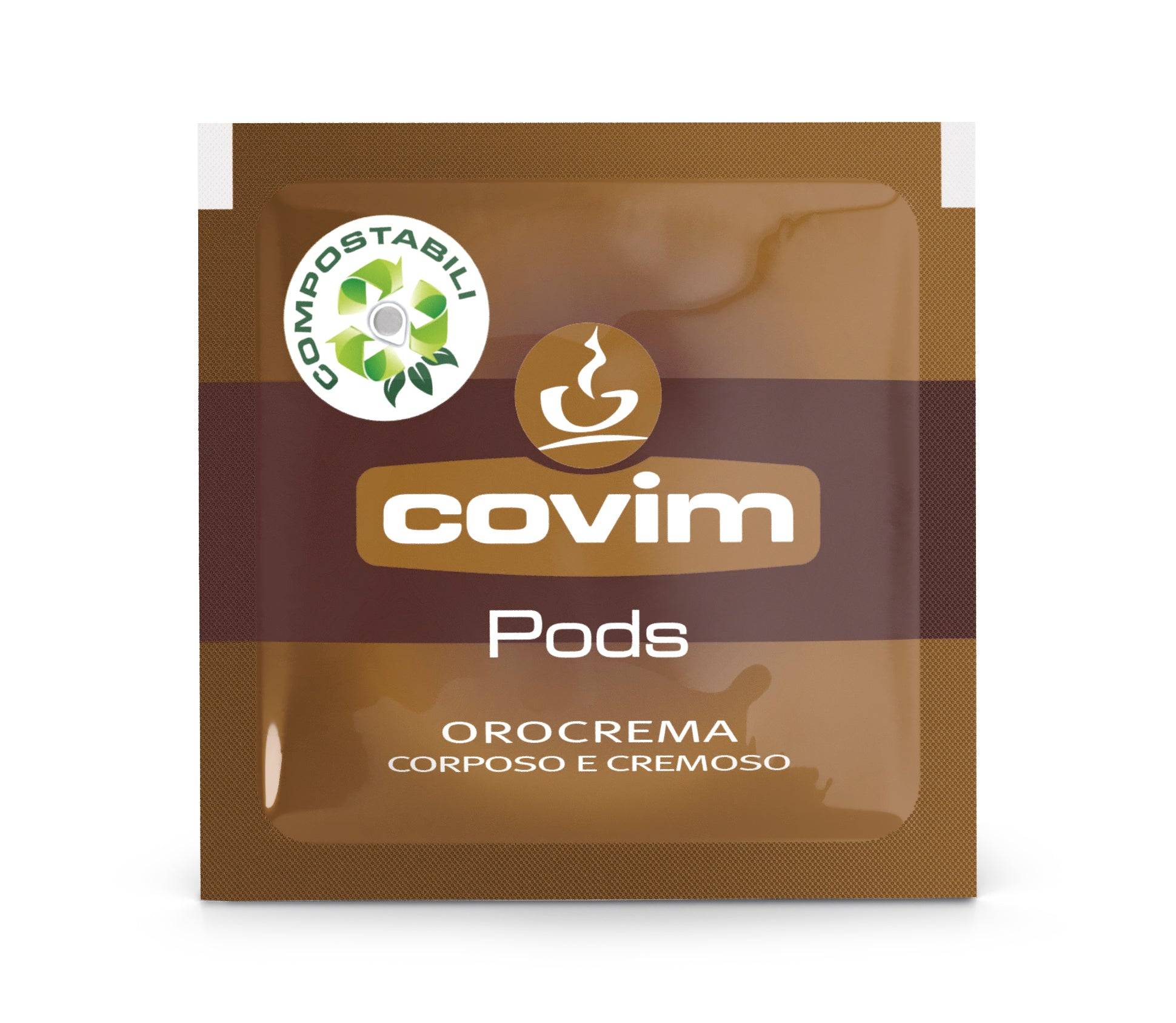 a bag of covim coffee pods on a white background