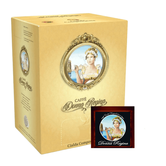 a box of Donna Regina coffee pods with a picture of a woman