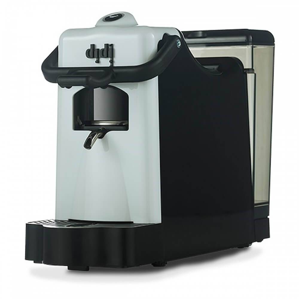 a white and black coffee machine sitting on top of a counter