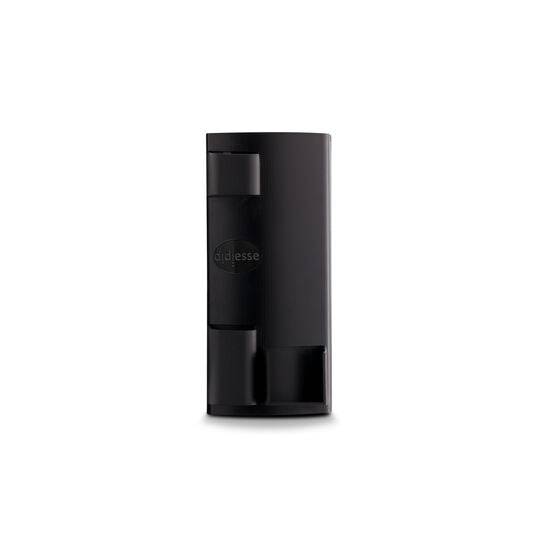 a black coffee maker on a white background