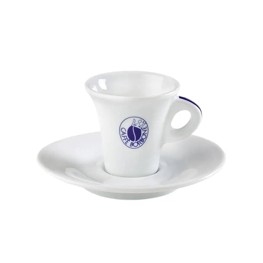 a white cup and saucer on a white plate